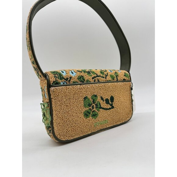 STAUD Tommy beaded floral shoulder bag + Dust bag Green Moss Tapestry - Picture 7 of 16